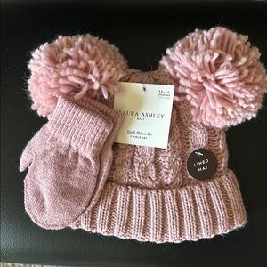 Laura Ashley Pink Hat & Mitten Set for Kids